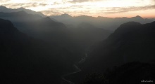 Sunrise in Kumaon mountains overlooking Ramganga valley