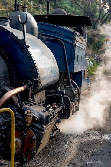 Steam locomotive of Darjeeling Himalayan Railway puffing its way