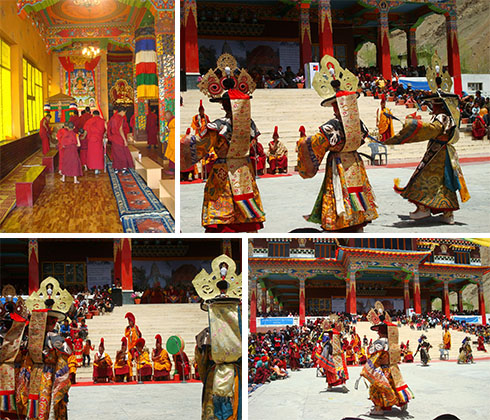 Colourful dances on Buddh Poornima Day at monastery, Kaza, Spiti